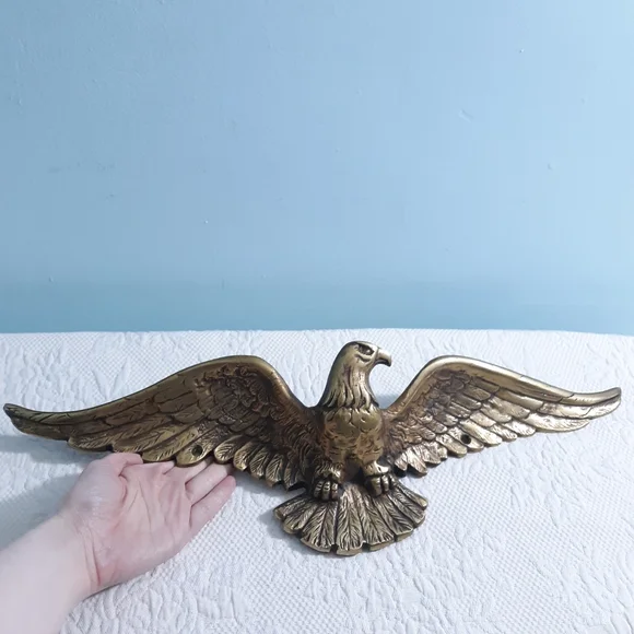 Large 4LB Brass Bald Eagle Wall Door House Plaque Gold Hanging America Patriotic - Picture 1 of 15